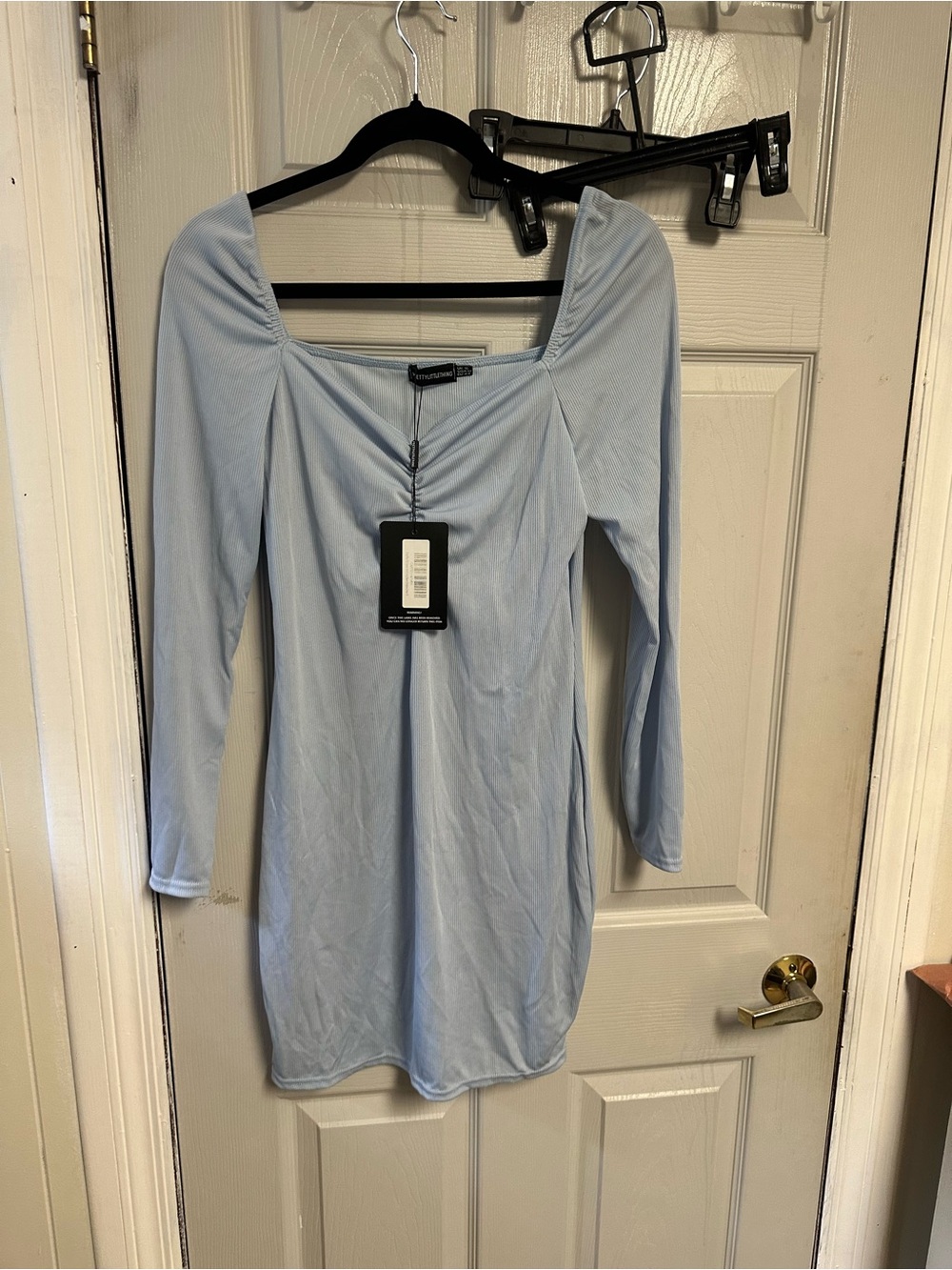 PrettyLittleThing Pastel Blue Long Sleeve Square Neck Mini Dress